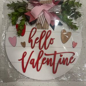 Hello Valentine Round Wall Sign - Pink, Red & White